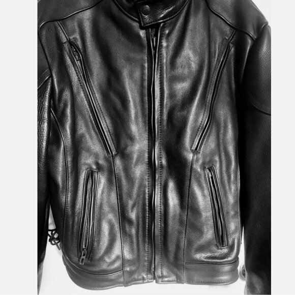 US Made Co Black Leather Jacket Padded Heavy Motorcycle Biker Mens 40 Medium - Picture 4 of 16